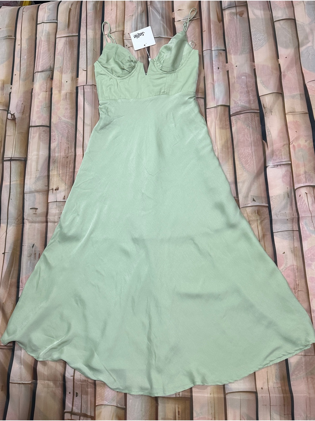 Selfie Leslie Sage Green Satin Slip Midi Dress Size Small Nwt